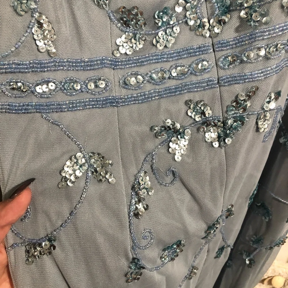 Papell Boutique Light Blue Embroidered Midi Dress - Picture 4 of 7
